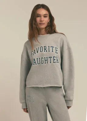 Cropped Collegiate Sweatshirt in Heather Grey with Navy