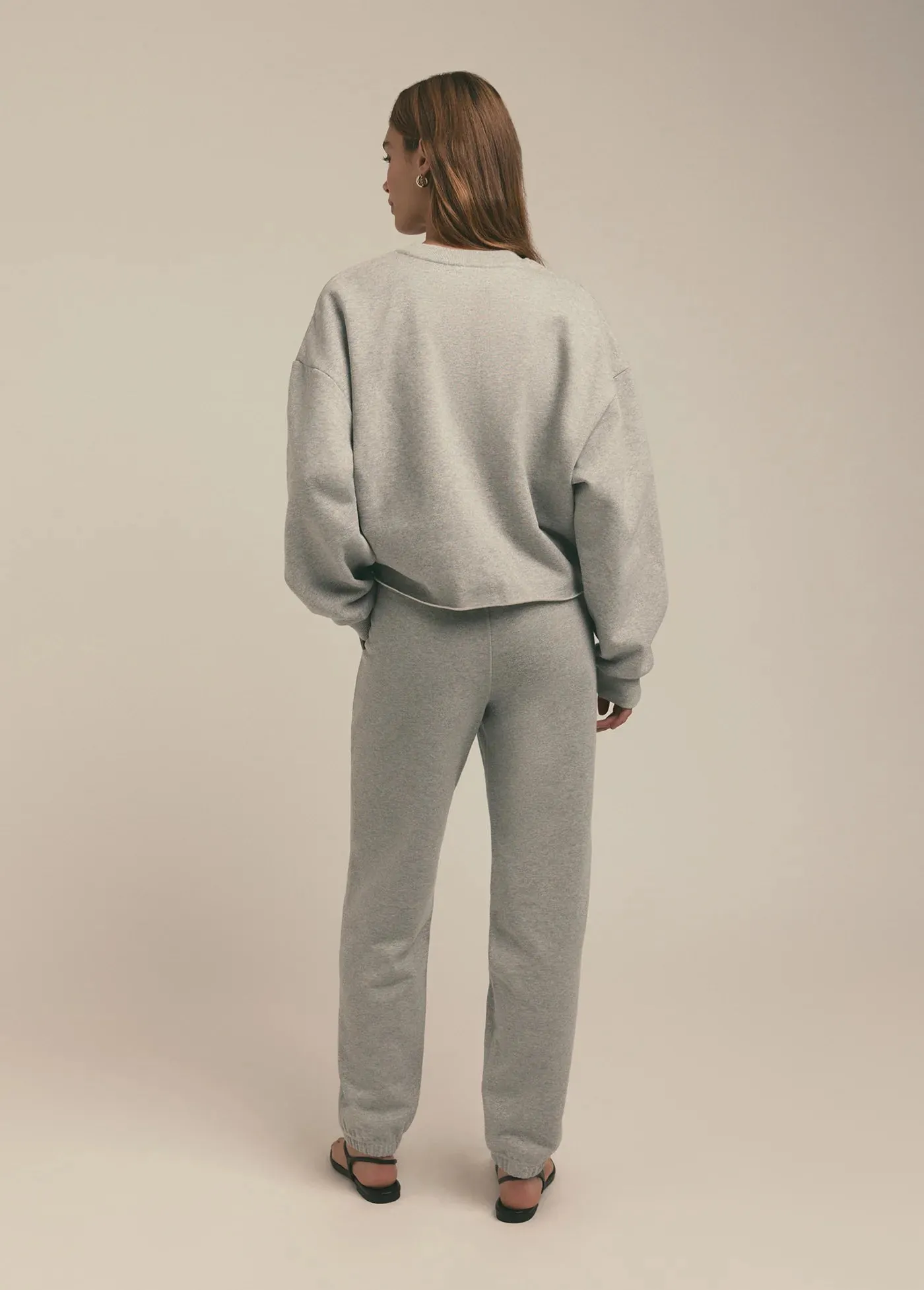 Cropped Collegiate Sweatshirt in Heather Grey with Navy