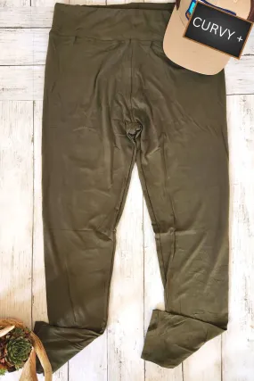 CURVY PLUS Solid Olive Yoga Waist Legging