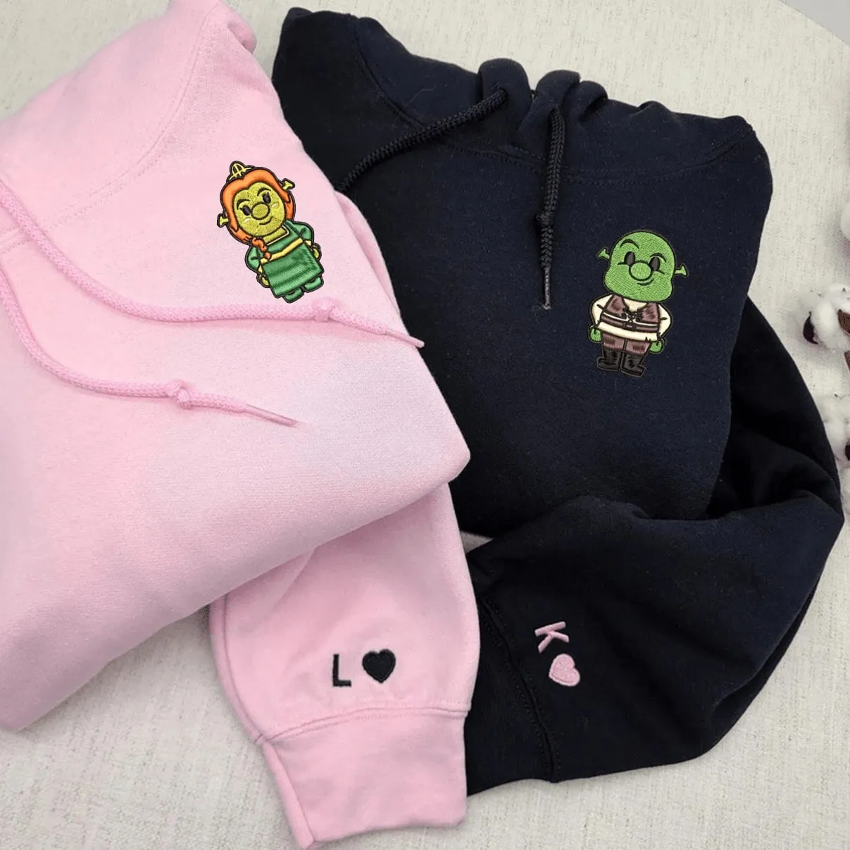 Cute Ogre x Princess Matching Couple Sweatshirts - Personalized Embroidered Sweatshirts For Couples