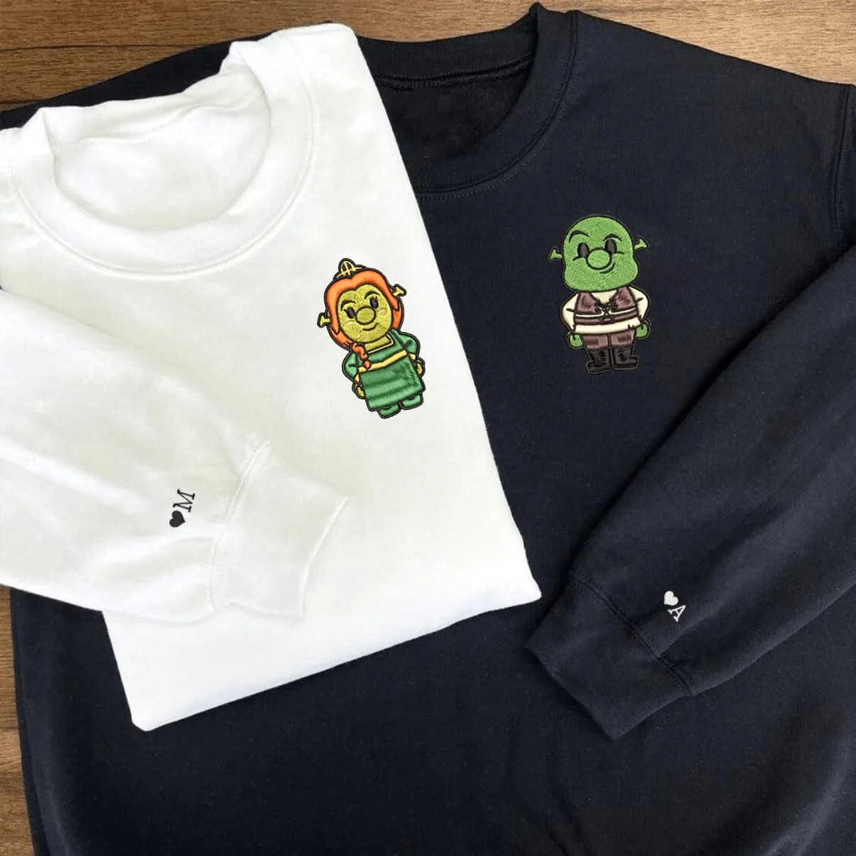 Cute Ogre x Princess Matching Couple Sweatshirts - Personalized Embroidered Sweatshirts For Couples