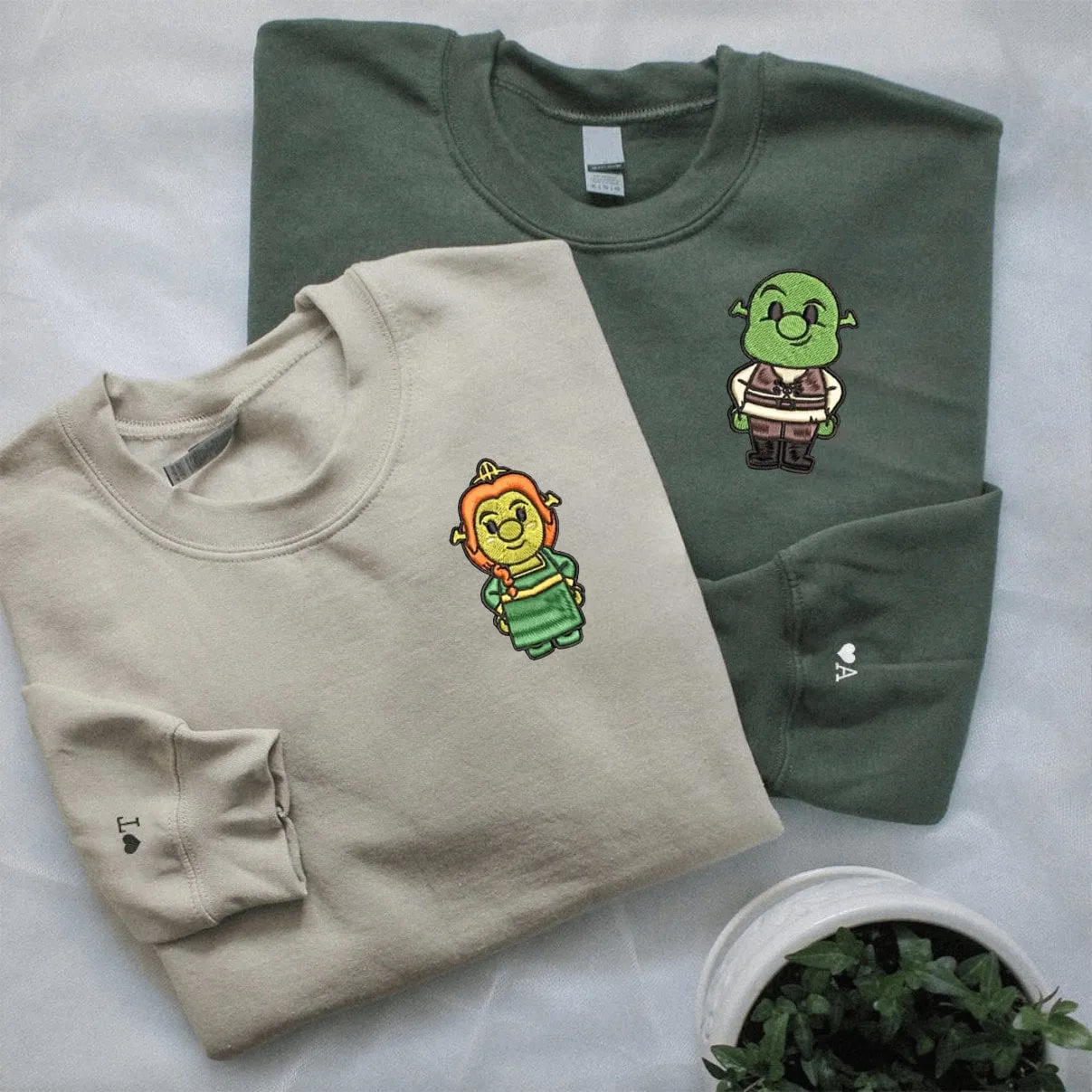 Cute Ogre x Princess Matching Couple Sweatshirts - Personalized Embroidered Sweatshirts For Couples