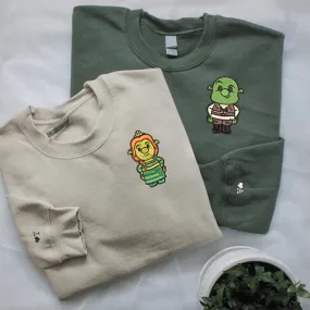 Cute Ogre x Princess Matching Couple Sweatshirts - Personalized Embroidered Sweatshirts For Couples