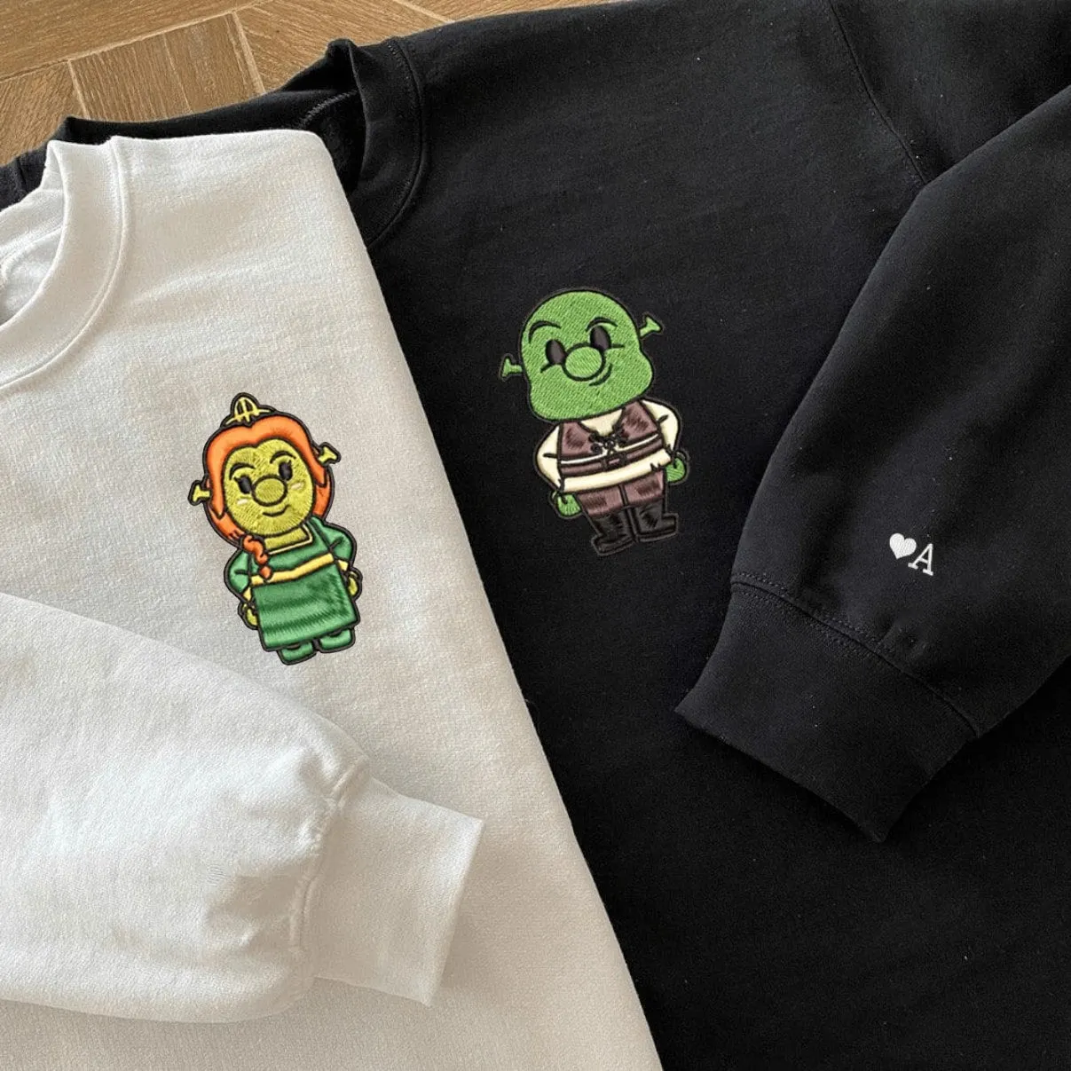 Cute Ogre x Princess Matching Couple Sweatshirts - Personalized Embroidered Sweatshirts For Couples