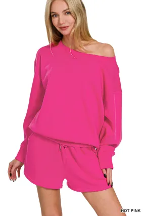 FLEECE BOAT NECK SWEATSHIRTS & SHORTS 2PCS SET