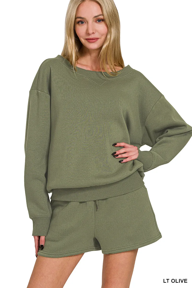 FLEECE BOAT NECK SWEATSHIRTS & SHORTS 2PCS SET
