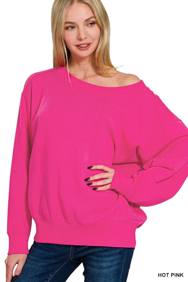 FLEECE BOAT NECK SWEATSHIRTS & SHORTS 2PCS SET