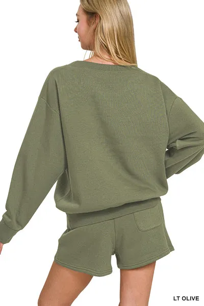 FLEECE BOAT NECK SWEATSHIRTS & SHORTS 2PCS SET