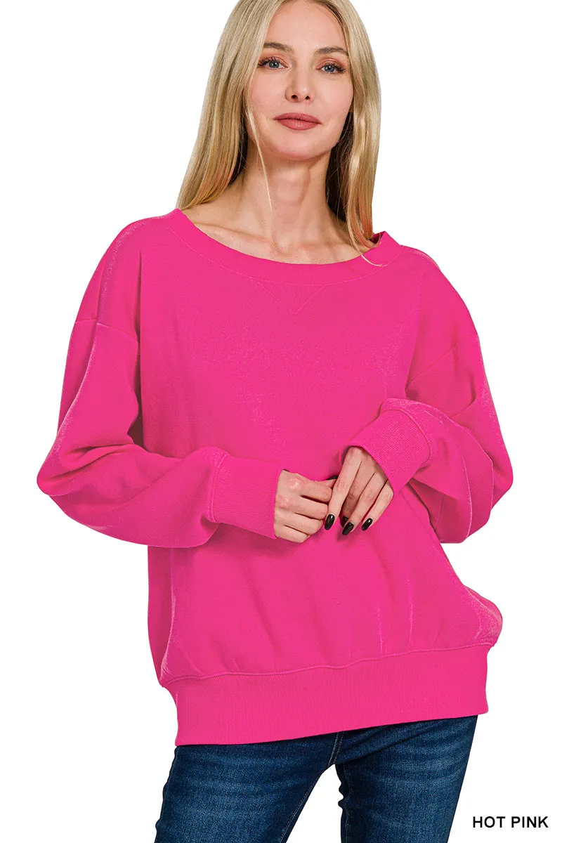 FLEECE BOAT NECK SWEATSHIRTS & SHORTS 2PCS SET