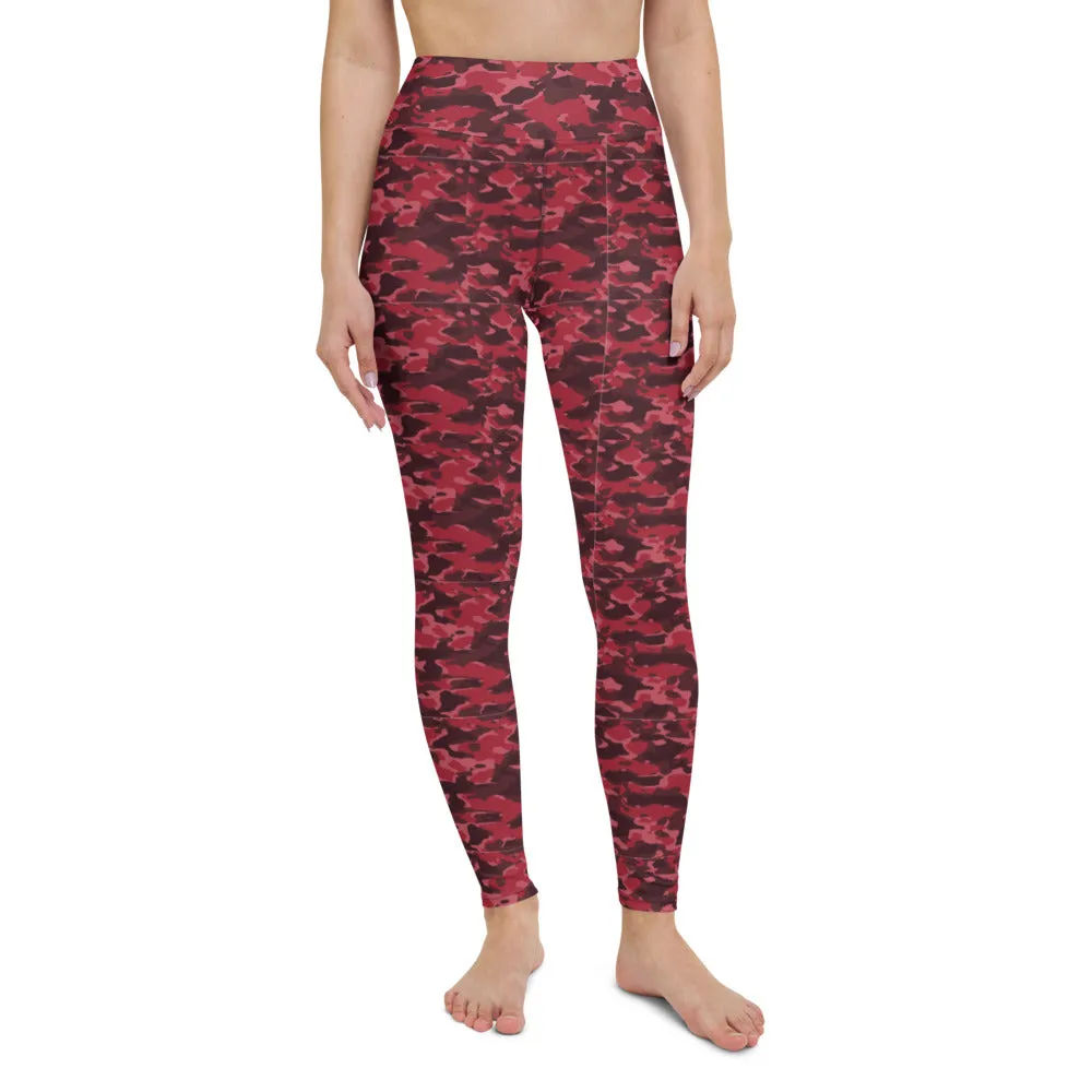 High Waist Leggings with Pockets | Yoga, Workouts & Active Sports | Red Camo
