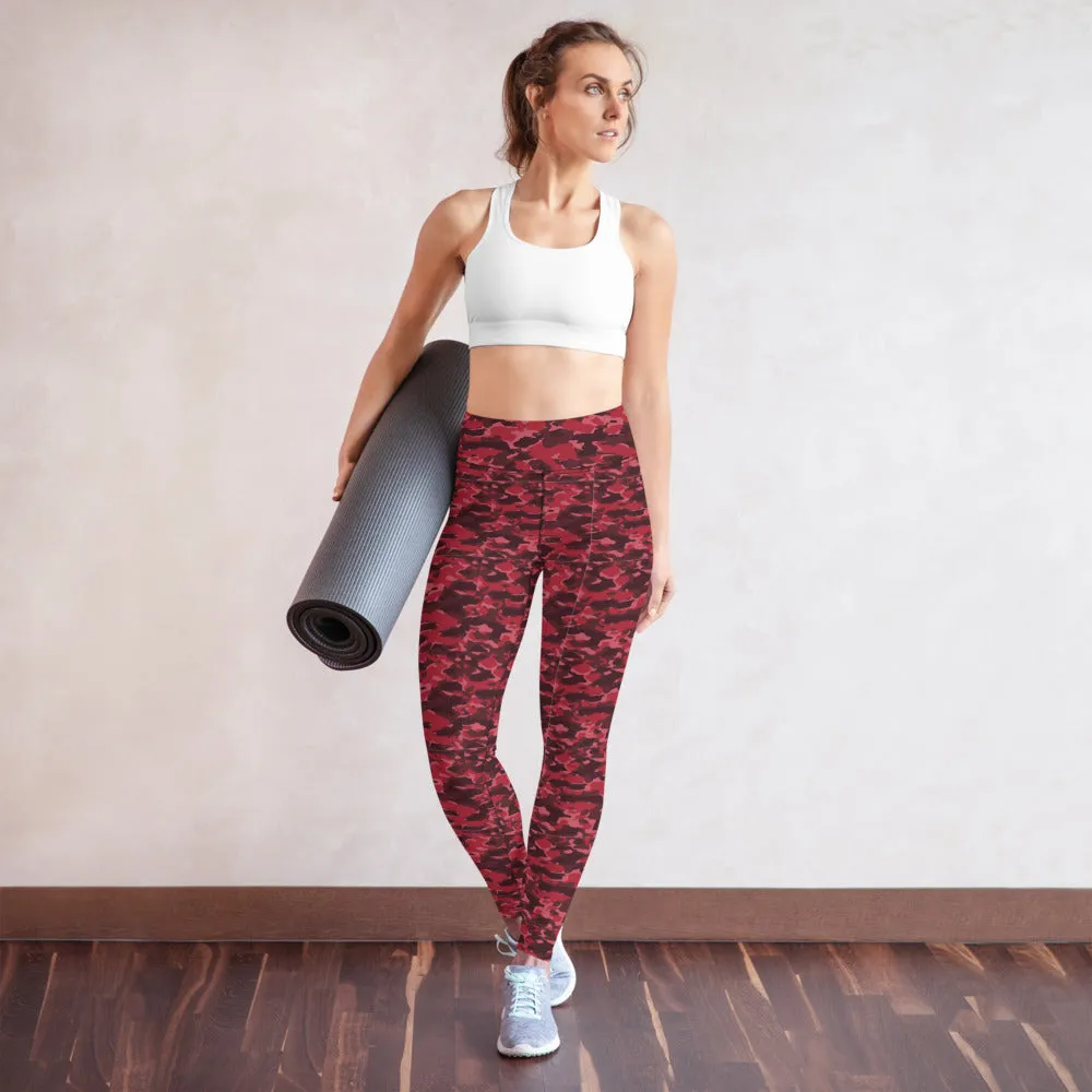 High Waist Leggings with Pockets | Yoga, Workouts & Active Sports | Red Camo