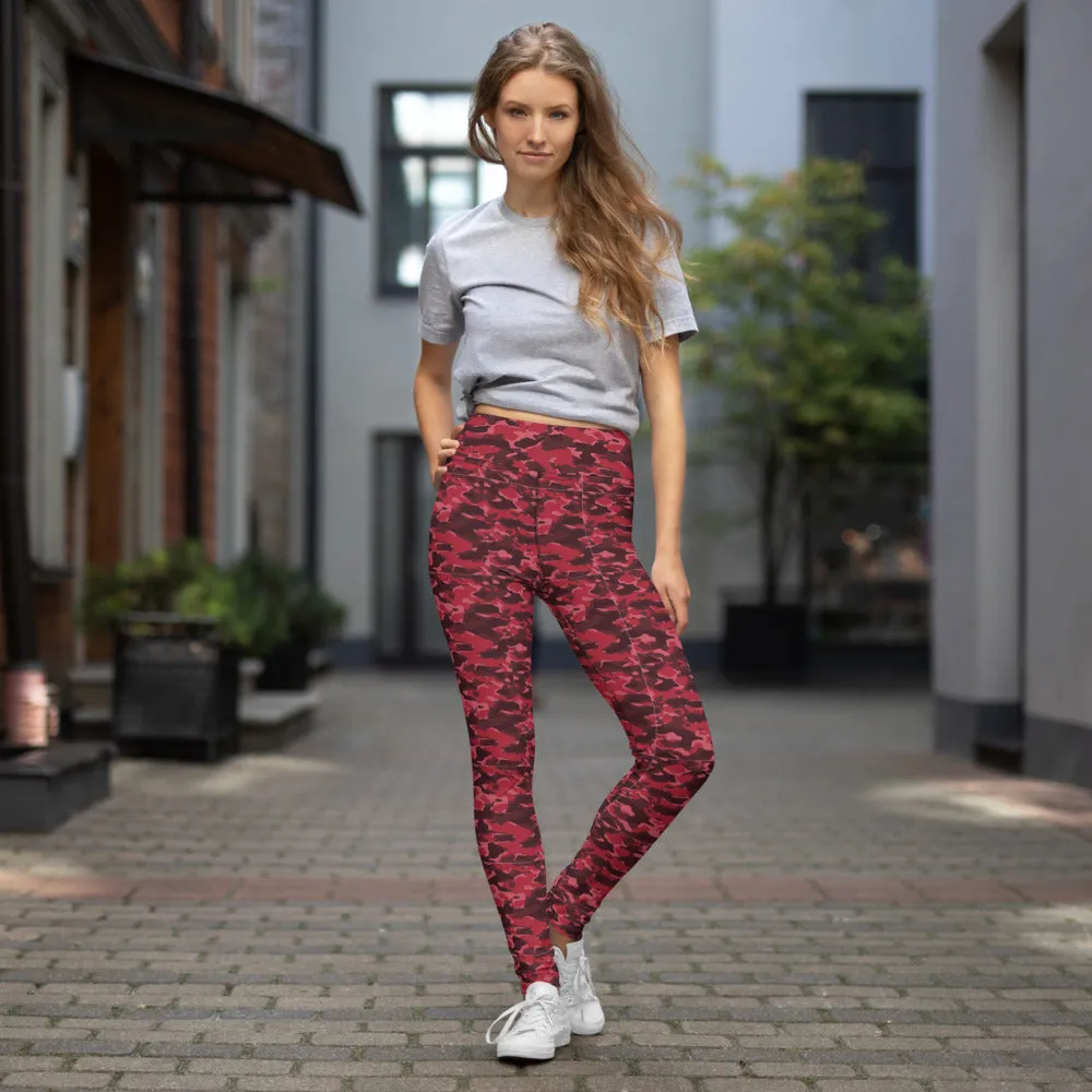 High Waist Leggings with Pockets | Yoga, Workouts & Active Sports | Red Camo