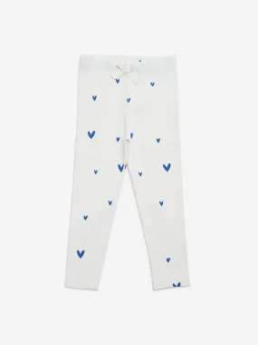 HOP Kids White Heart-Printed Cotton-Blend Leggings