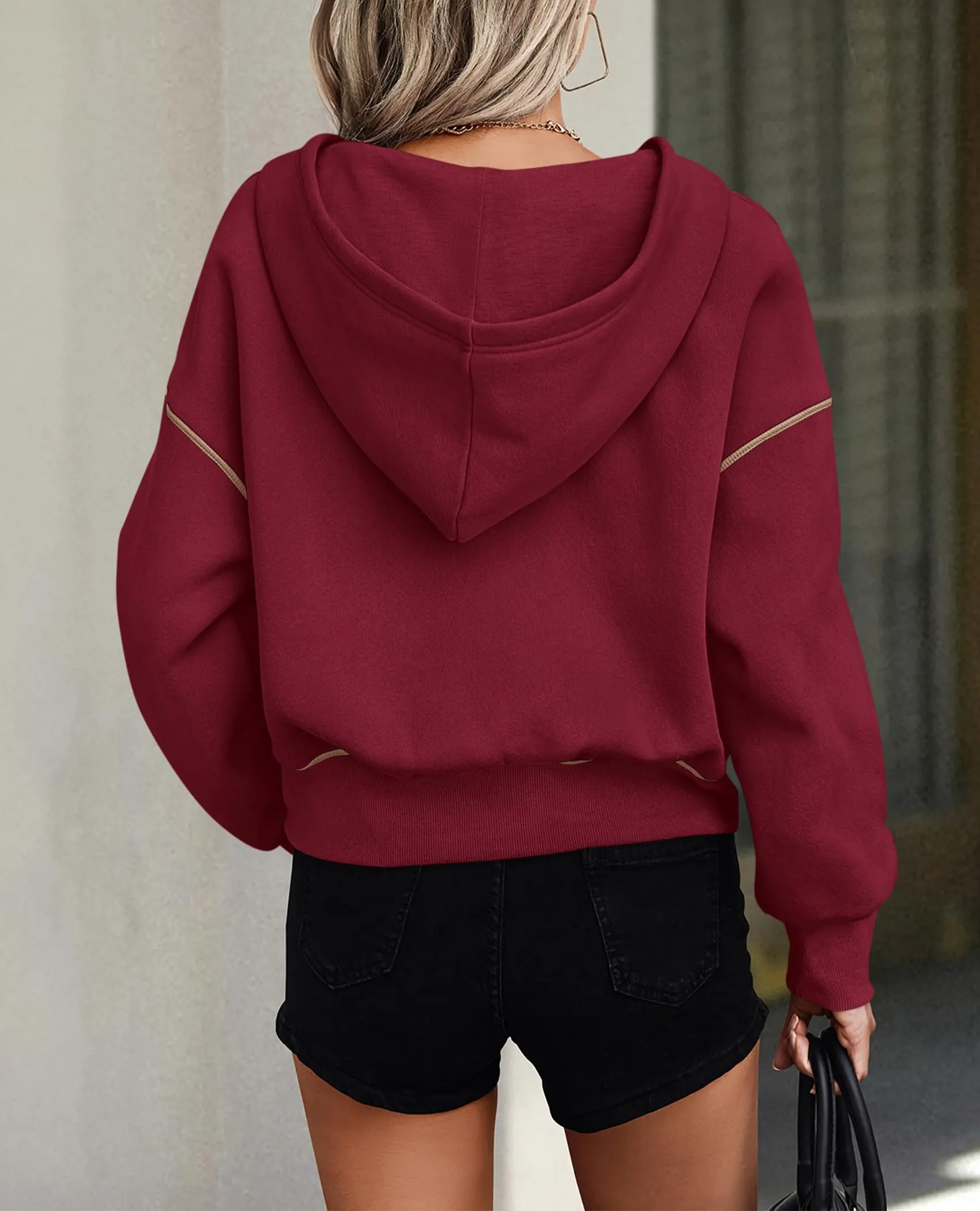 Long Sleeve Half Zip Cropped Pullover Hoodies