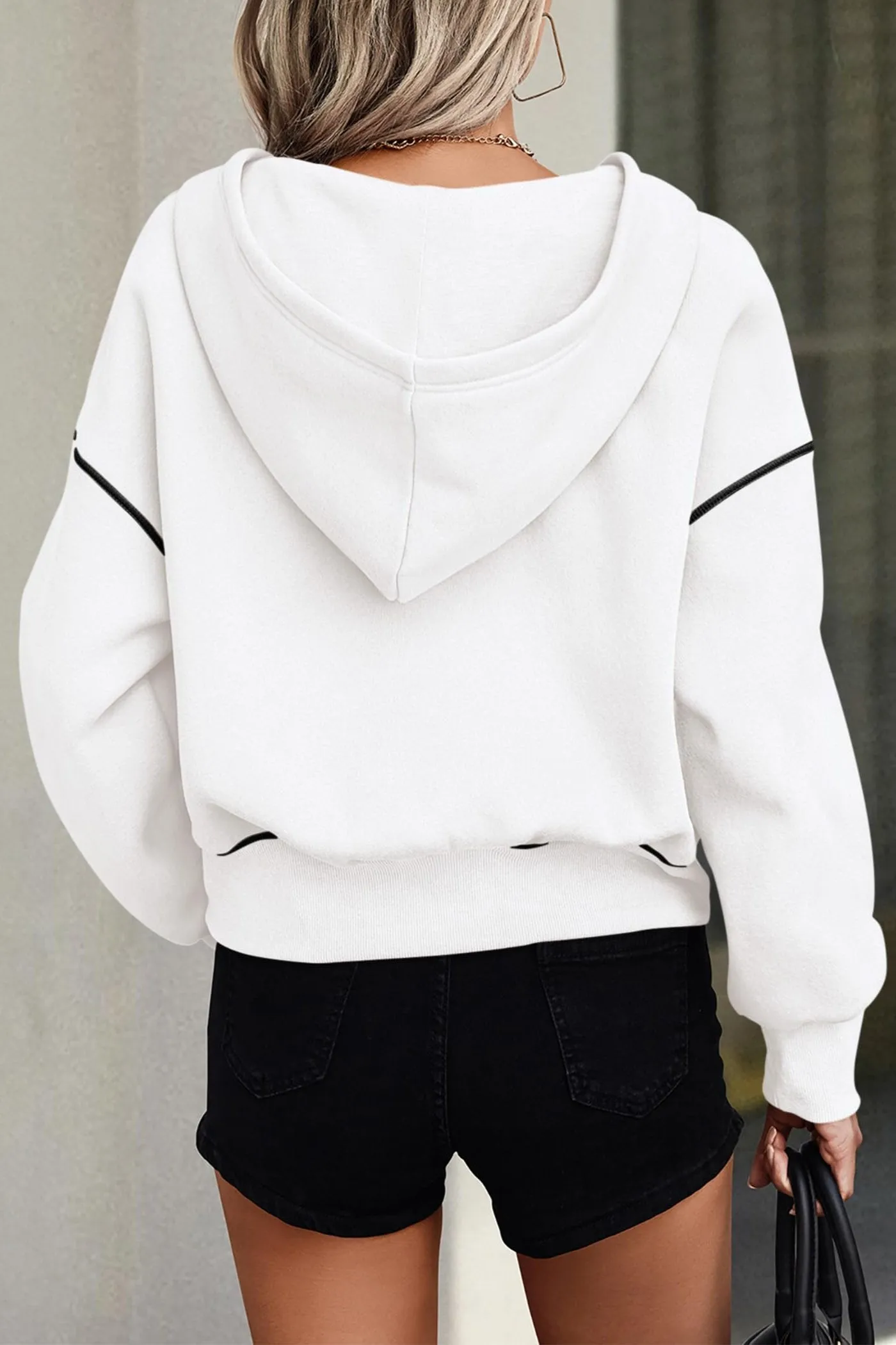 Long Sleeve Half Zip Cropped Pullover Hoodies