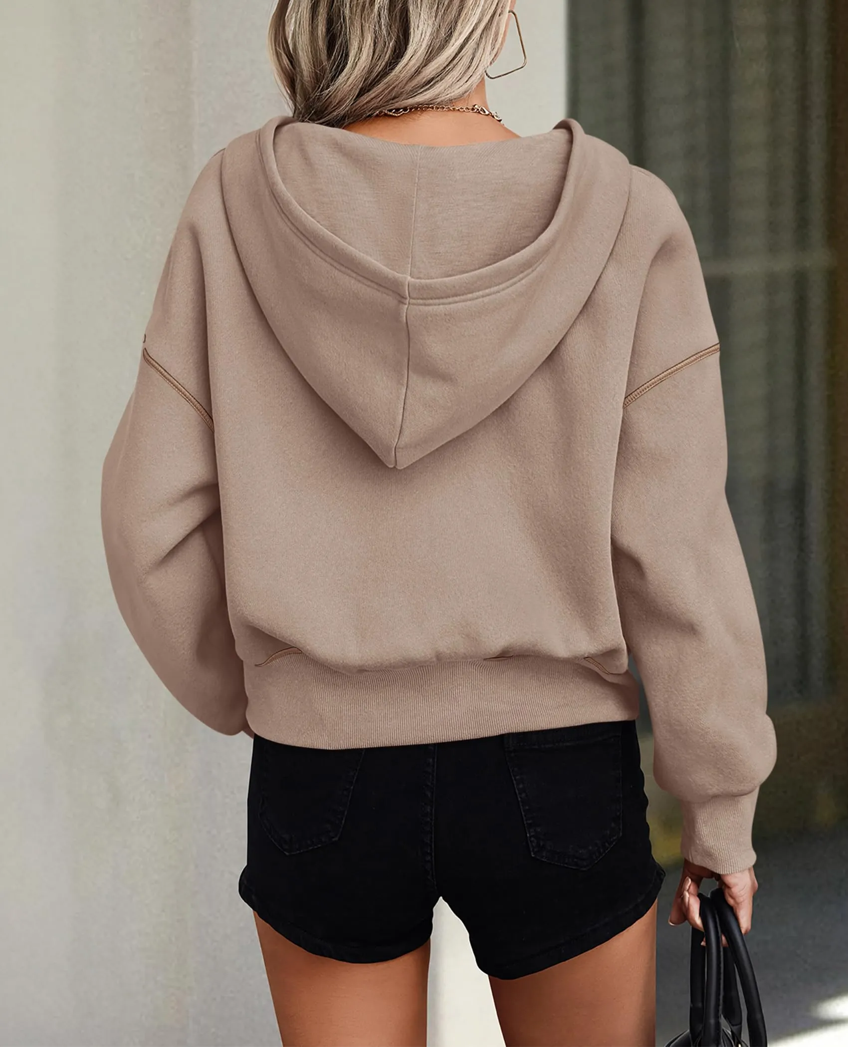 Long Sleeve Half Zip Cropped Pullover Hoodies