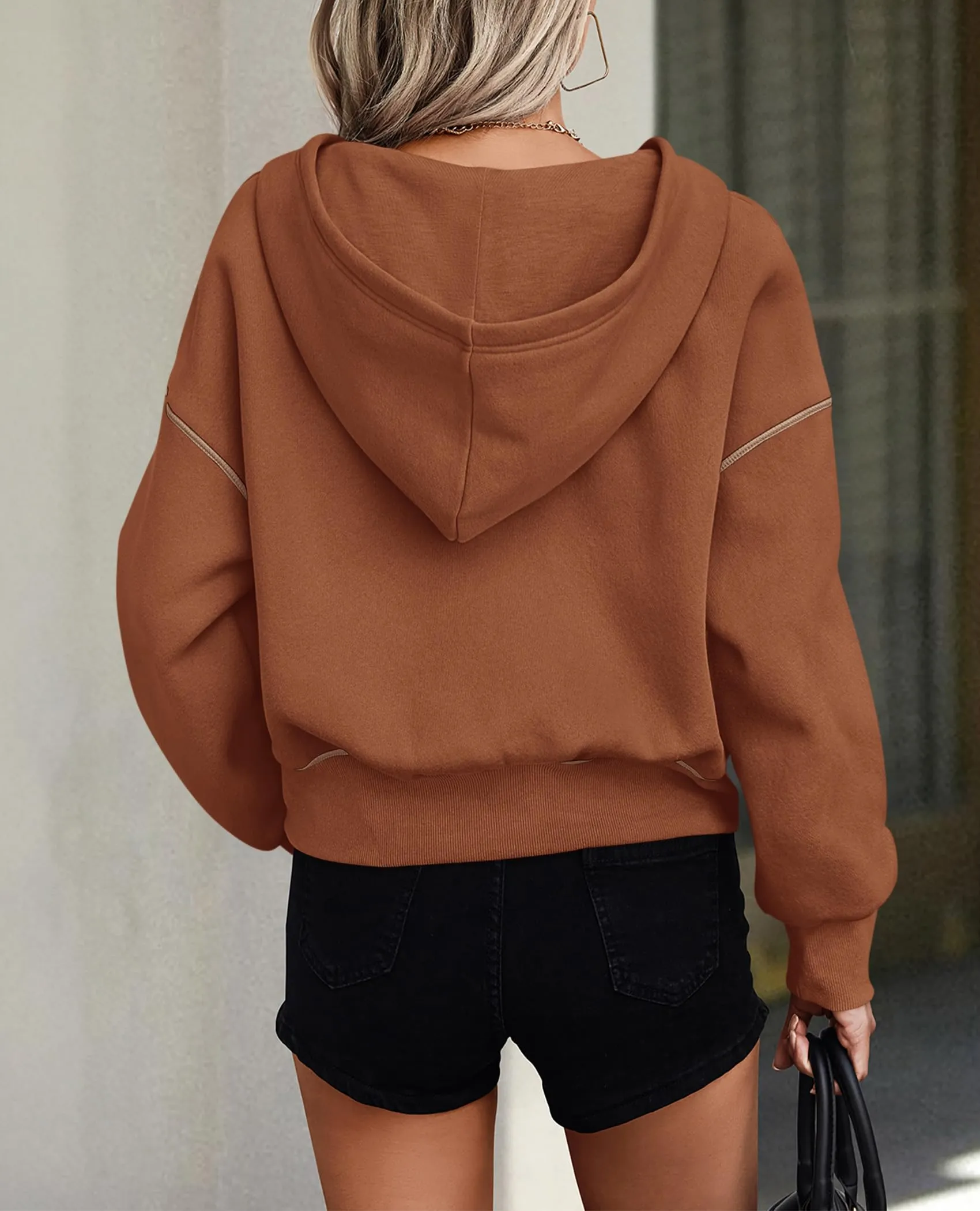 Long Sleeve Half Zip Cropped Pullover Hoodies