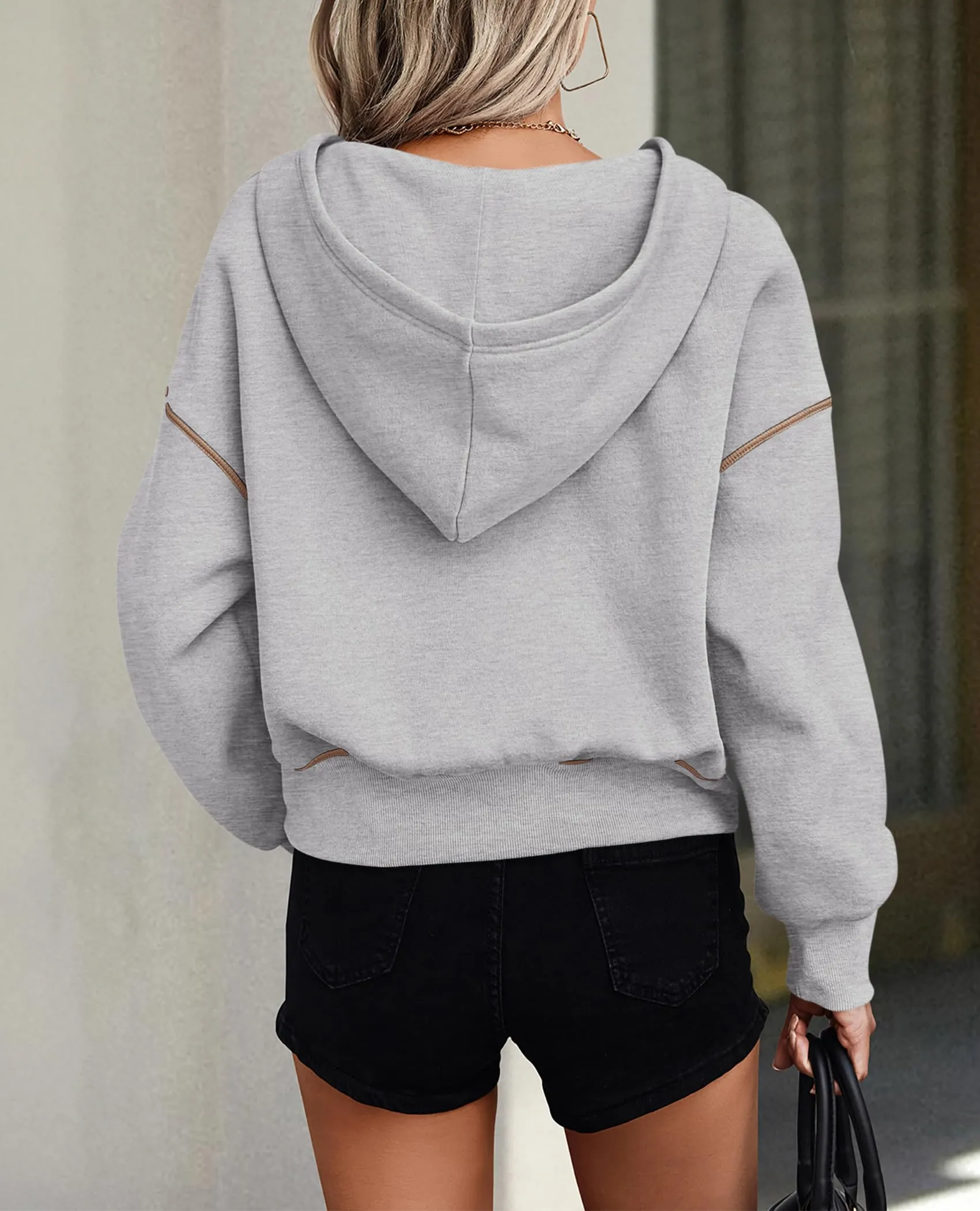 Long Sleeve Half Zip Cropped Pullover Hoodies