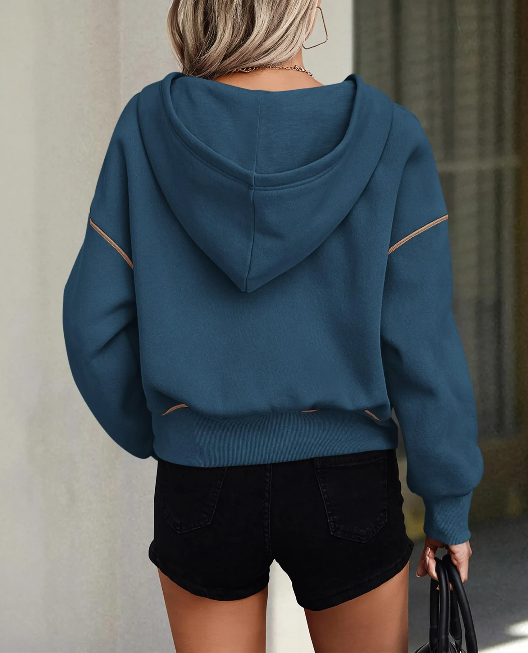 Long Sleeve Half Zip Cropped Pullover Hoodies