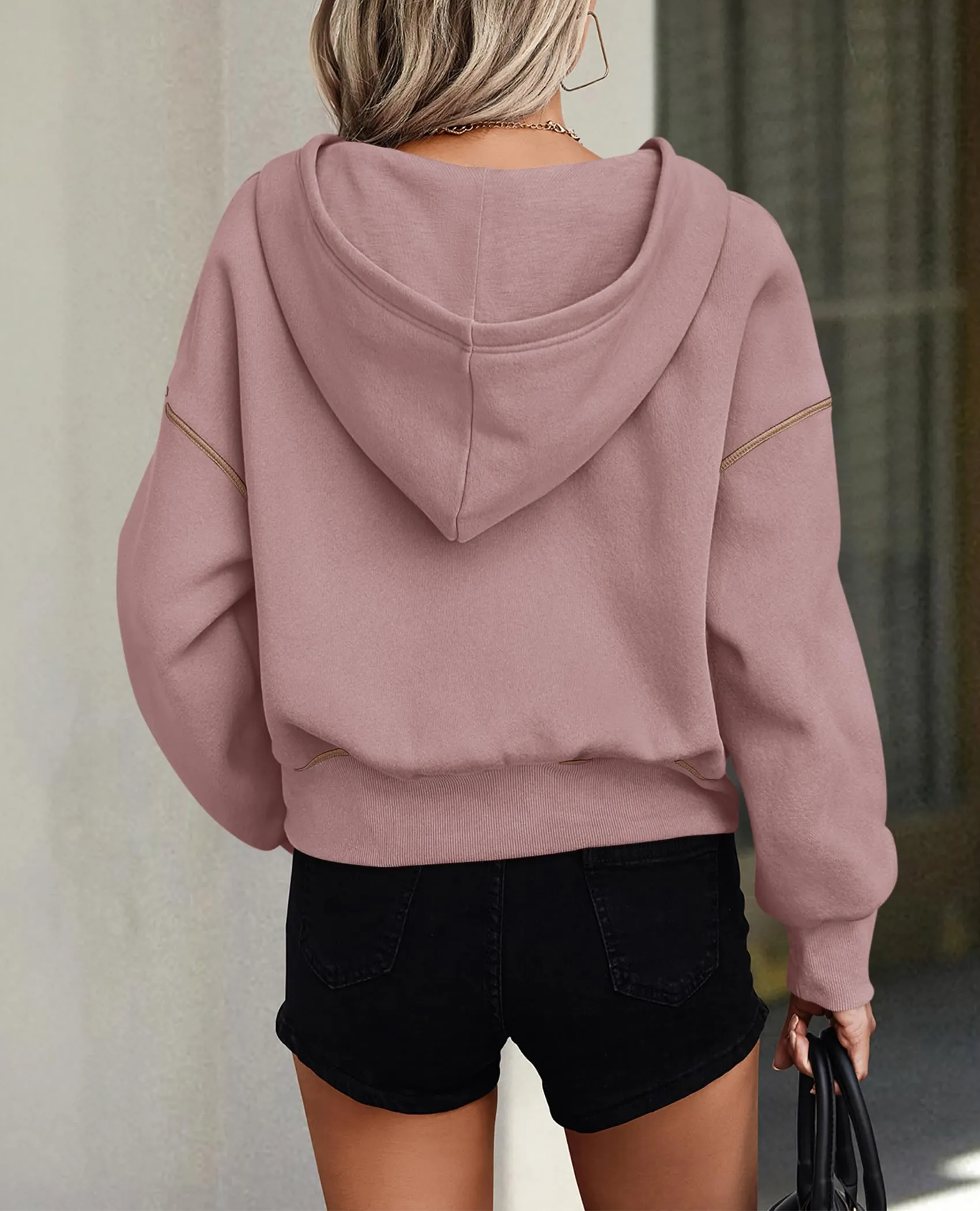 Long Sleeve Half Zip Cropped Pullover Hoodies