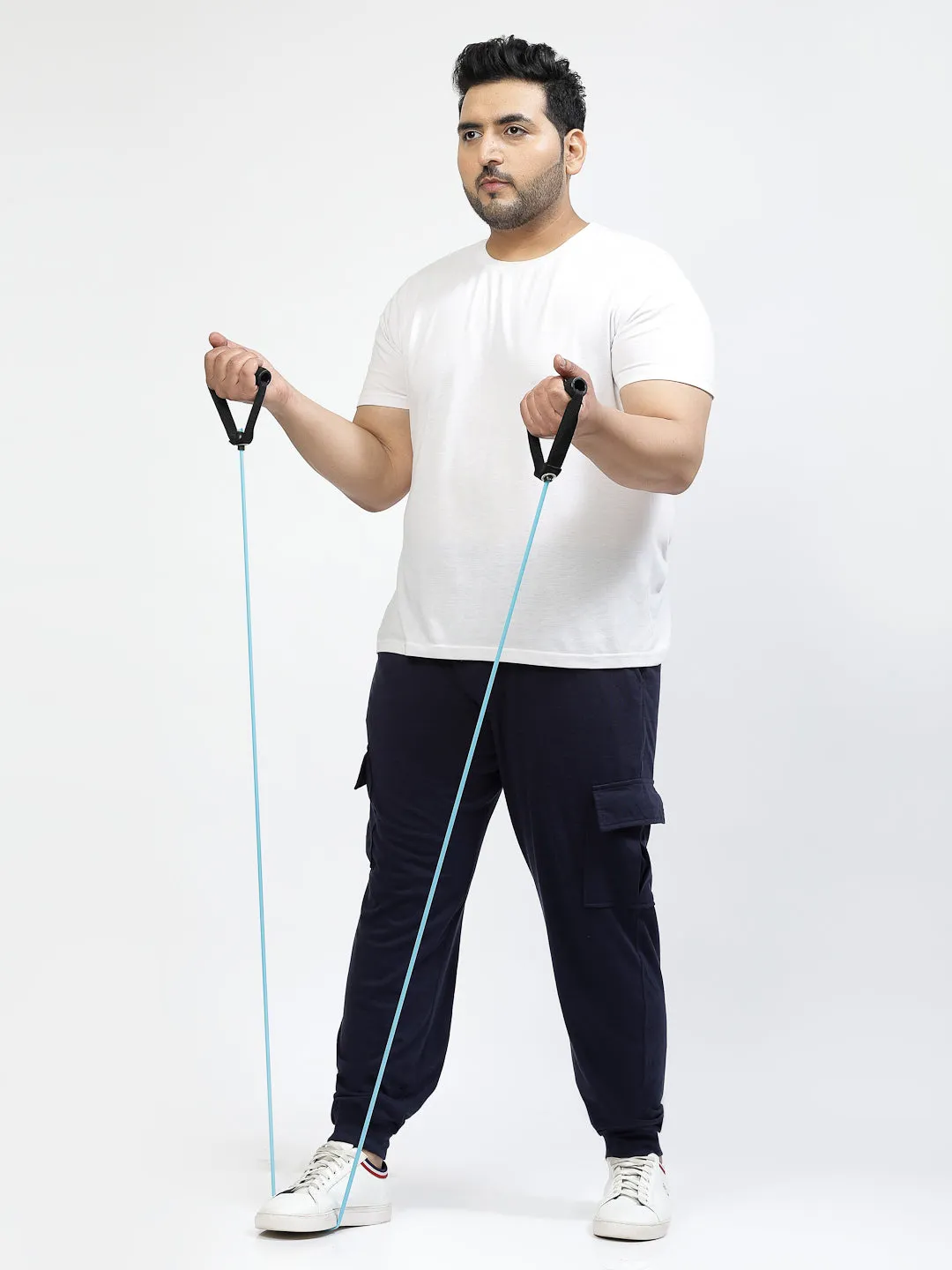 Men Navy Blue Mid Rise Cotton Joggers