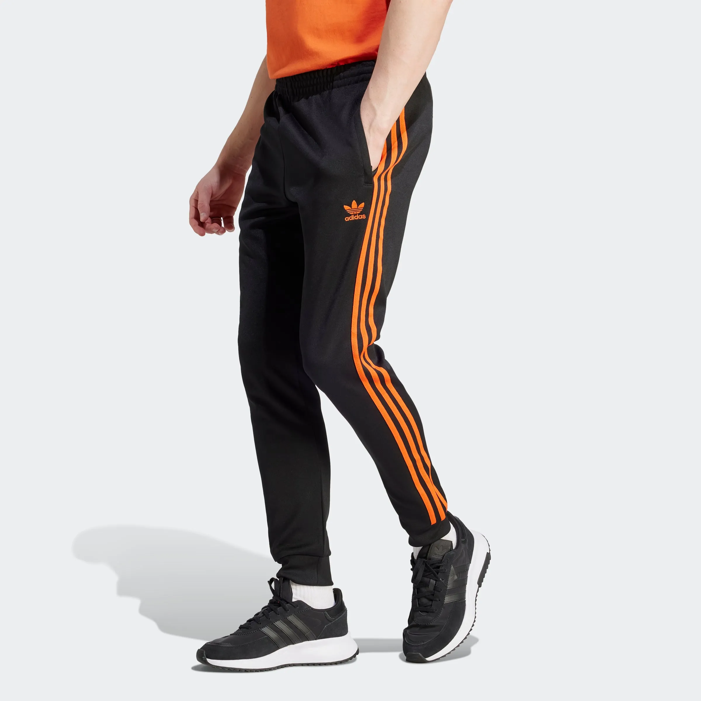 Men's adidas Originals Adicolor Classics SST Track Pants Black Orange
