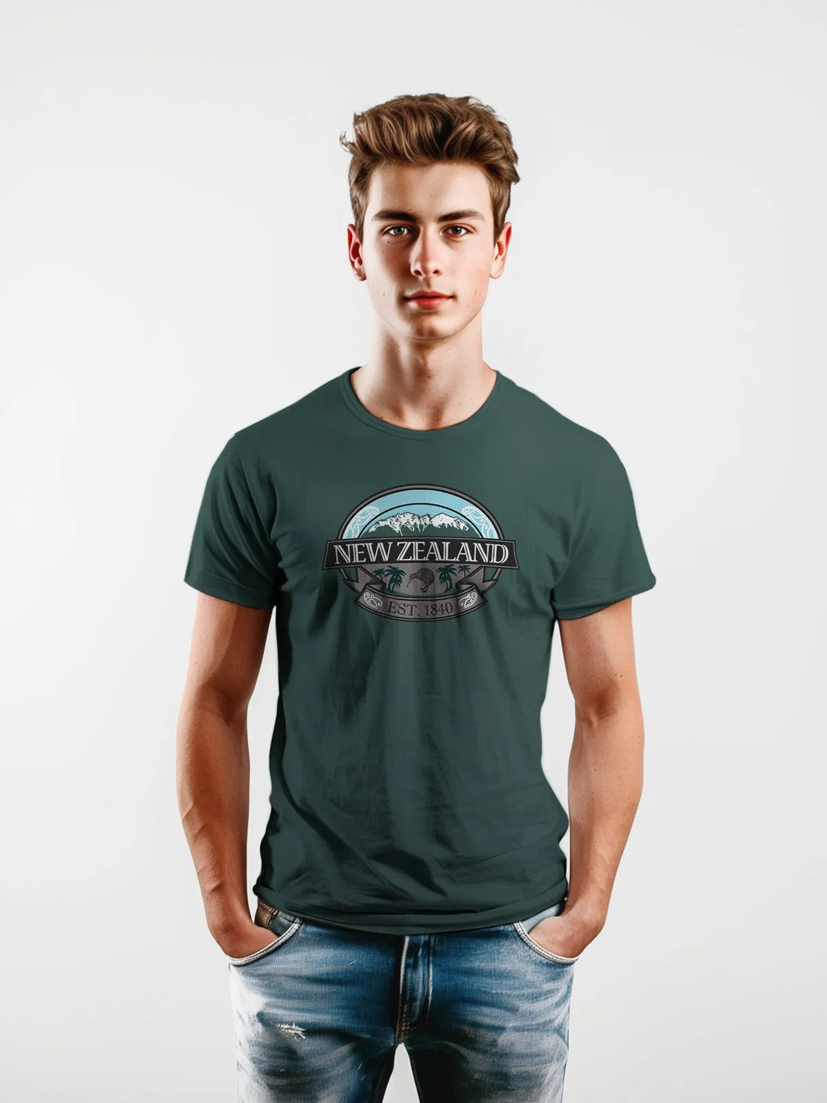 Mens New Zealand T Shirt - Mountains Kiwi