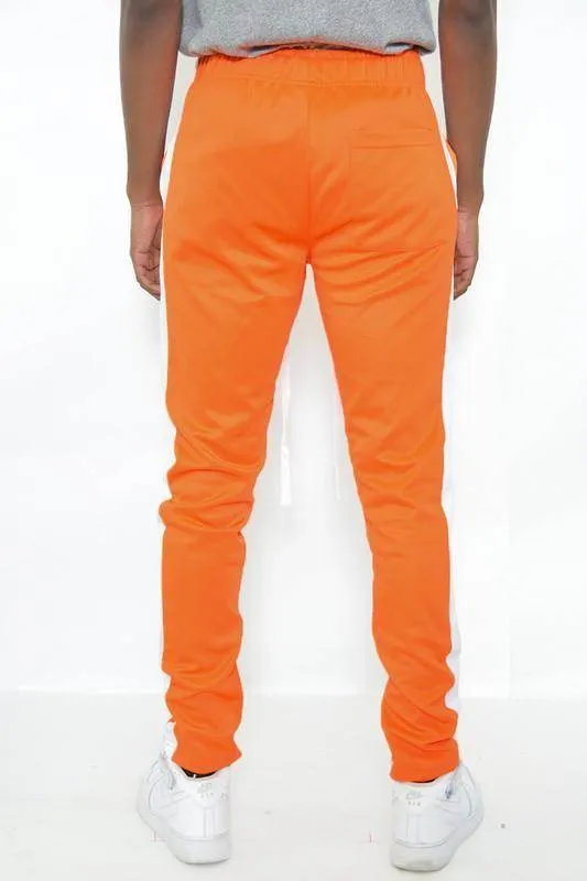 Mens Orange Slim Fit Single Stripe Track Pants