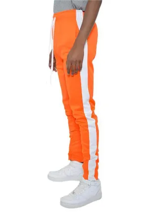 Mens Orange Slim Fit Single Stripe Track Pants