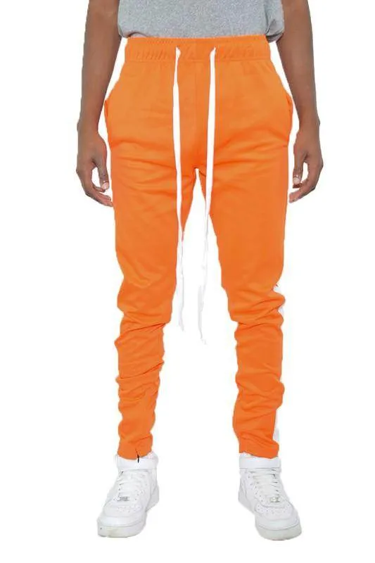 Mens Orange Slim Fit Single Stripe Track Pants