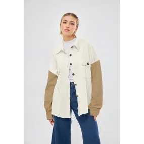 Off-White Contrast Sleeves Oversized Shacket