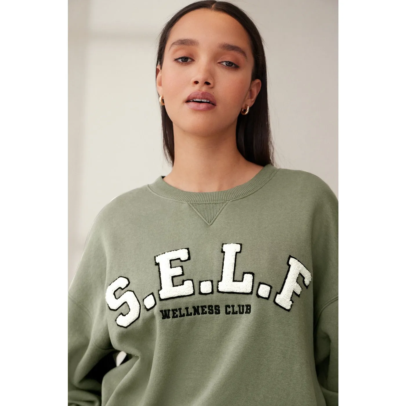 Olive Self Club Oversized Sweatshirt