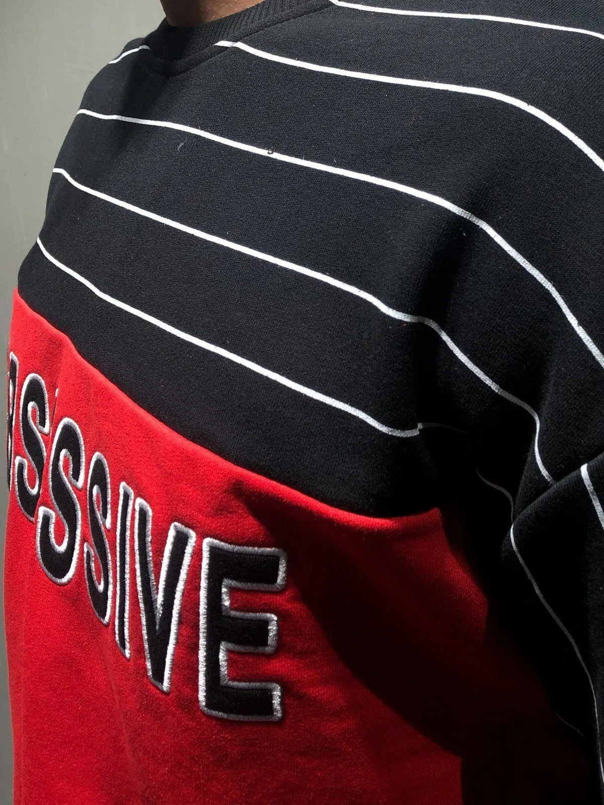 Oversized Striped Sweatshirt Type Embroidery