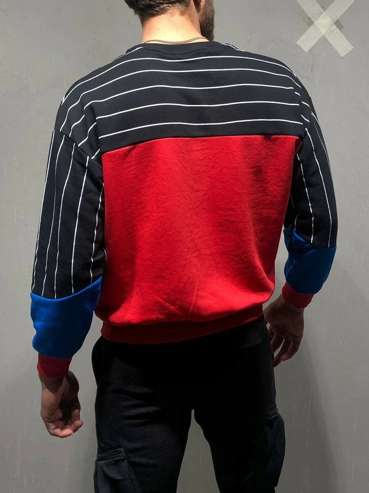 Oversized Striped Sweatshirt Type Embroidery