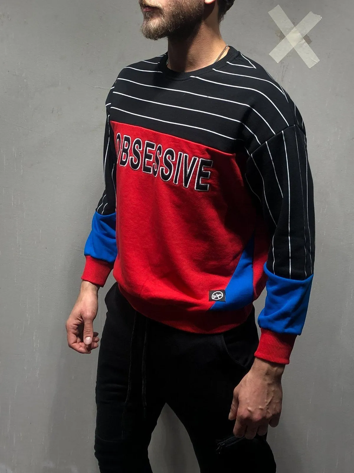 Oversized Striped Sweatshirt Type Embroidery