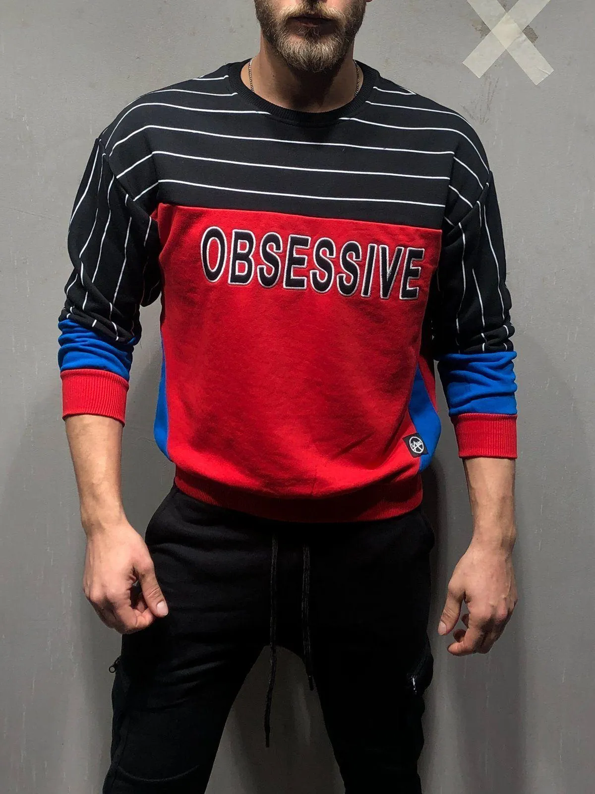 Oversized Striped Sweatshirt Type Embroidery