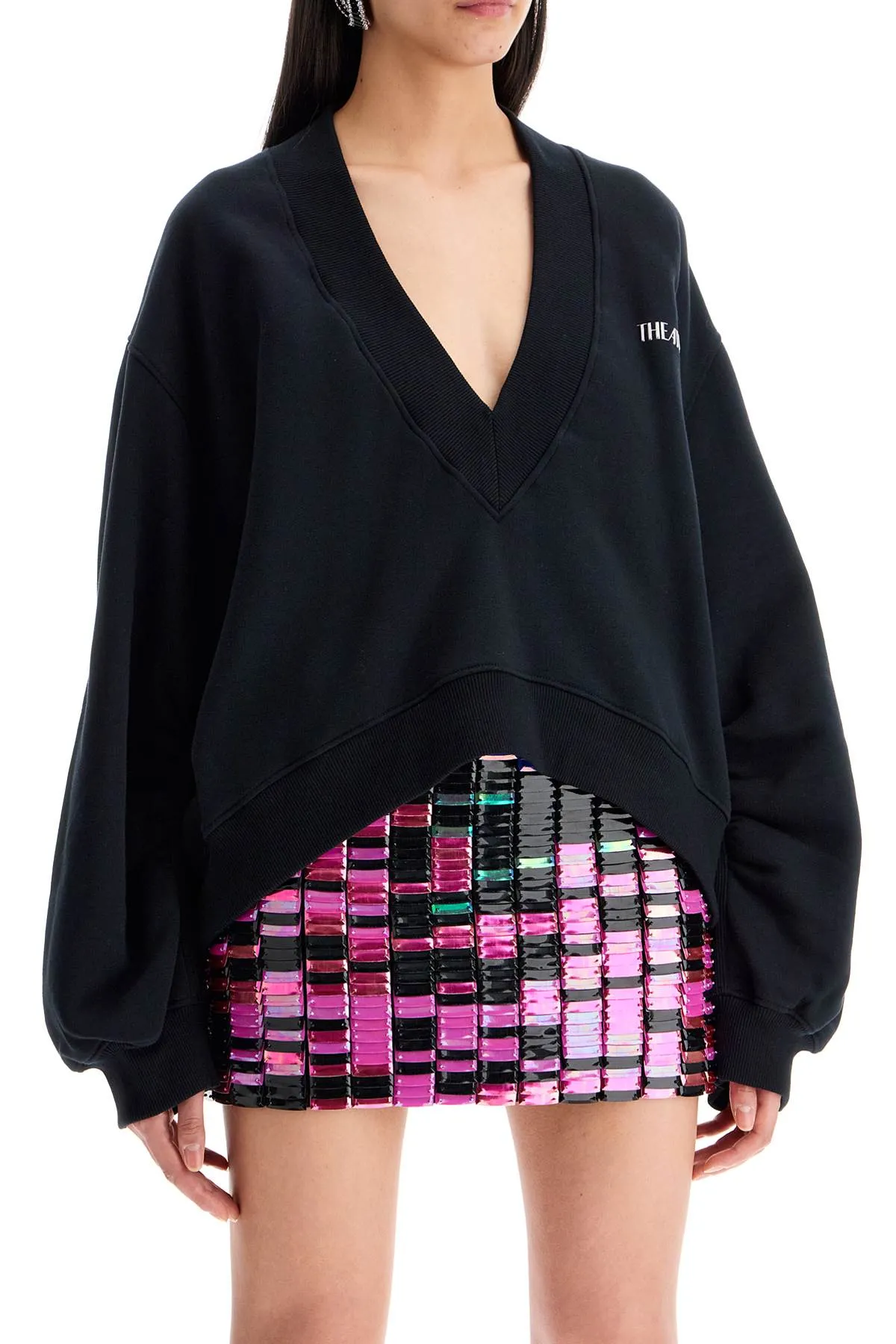oversized sweatshirt with deep v-neck 247WCF10JF03 BLACK