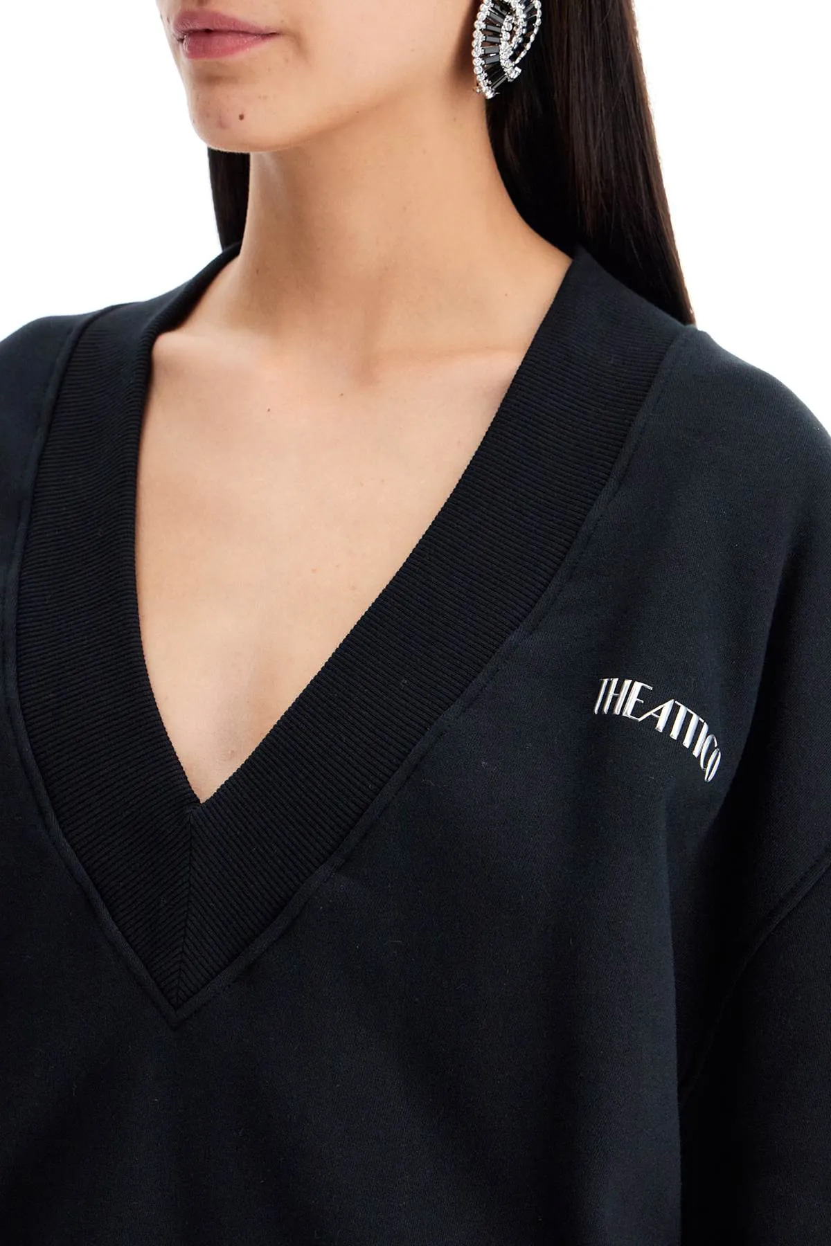 oversized sweatshirt with deep v-neck 247WCF10JF03 BLACK
