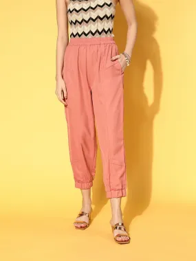 Peach Solid Volume Play Track Pants