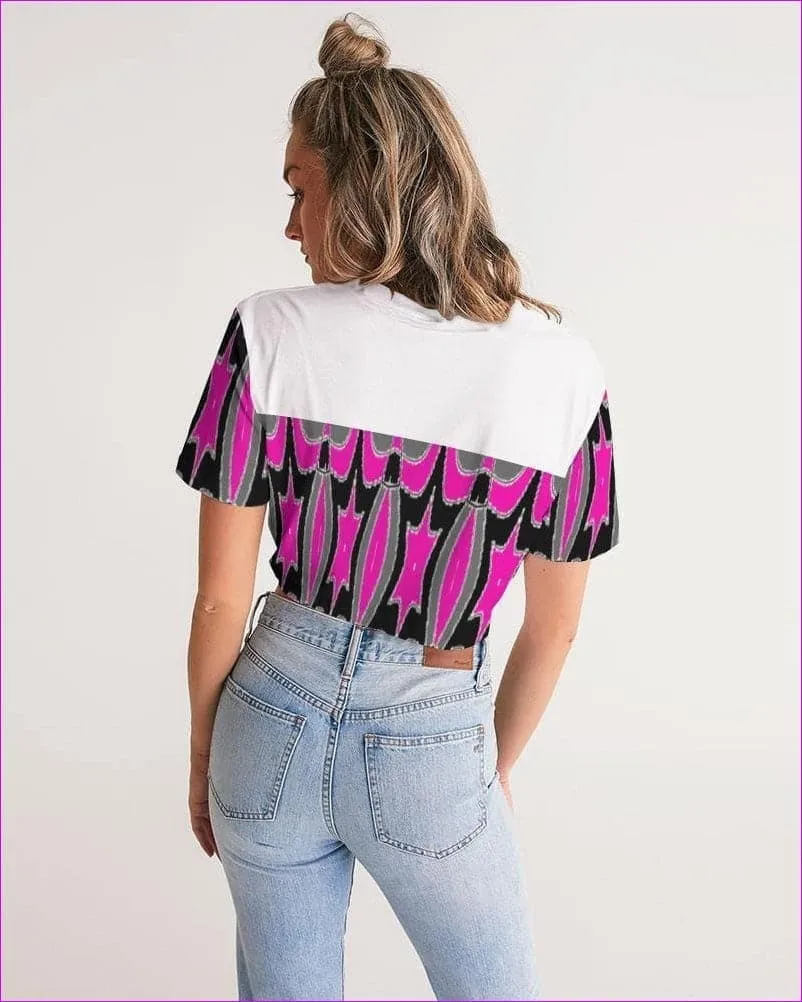 Pink Star  Womens Twist-Front Cropped Tee