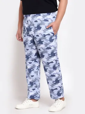 plusS Men Blue  White Camouflage Printed Straight-Fit Cotton Track Pants