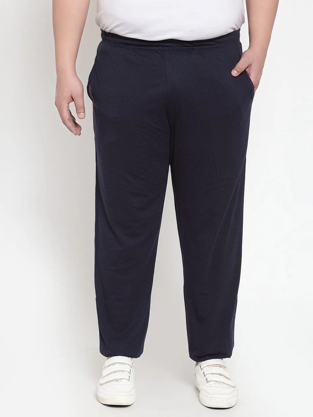 plusS Men Navy Blue Solid Track Pants