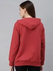 plusS Plus Size Women Red Printed Fleece Hooded Sweatshirt