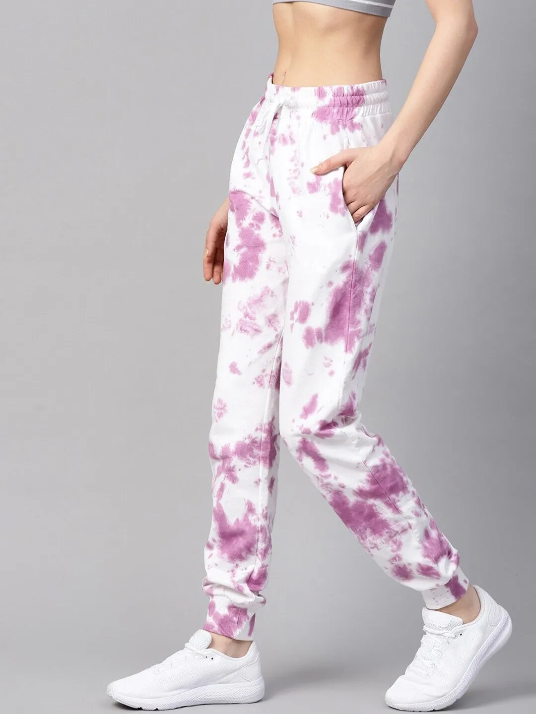 plusS Women White  Purple Dyed Cotton Straight fit Joggers