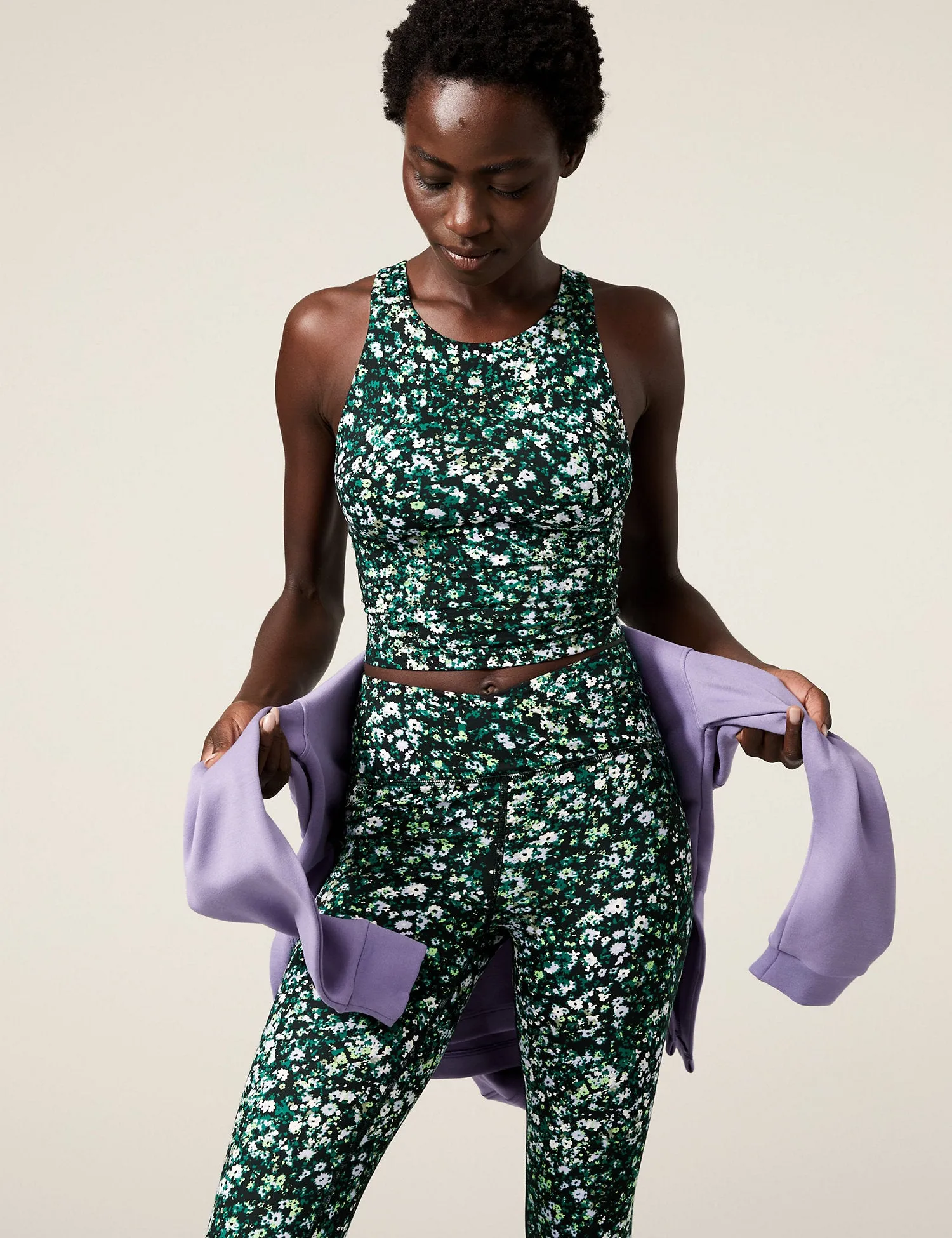 Printed High Neck Padded Yoga Crop Vest