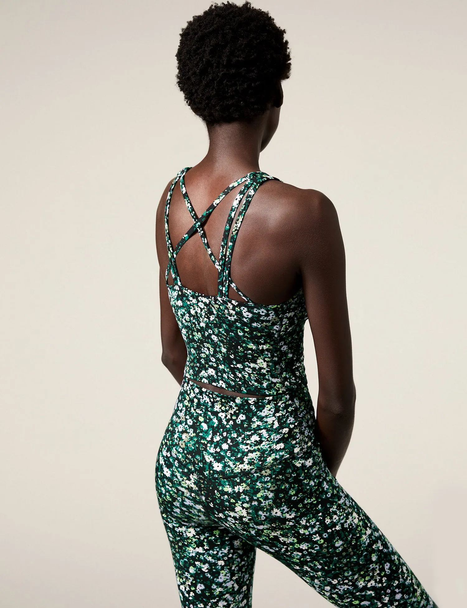 Printed High Neck Padded Yoga Crop Vest