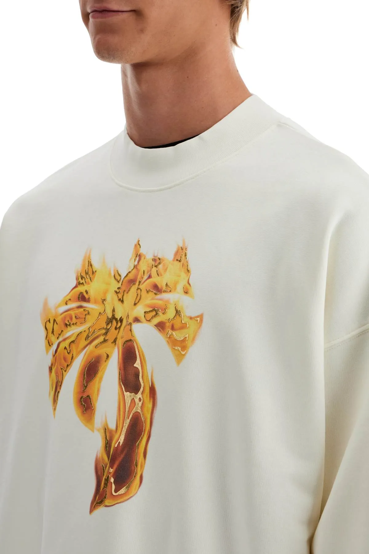 "burning palm oversized sweat PMBA026F24FLE010 OFF WHITE GOLD
