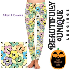 Skull Flowers (Exclusive) - High-quality Handcrafted Vibrant Leggings