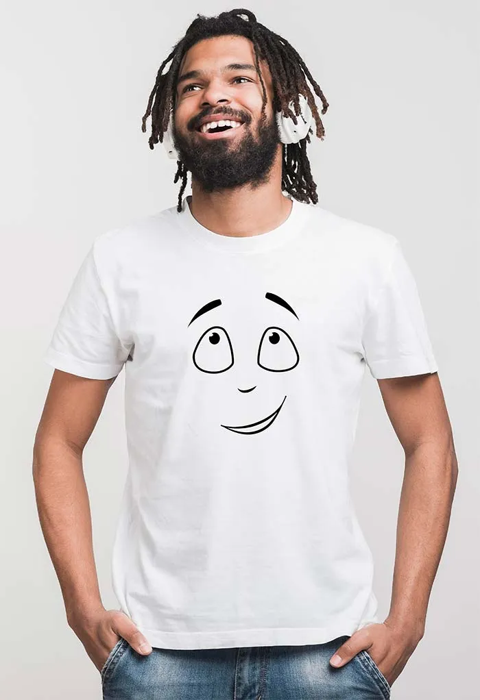Smile Face Print T-Shirt, White Unisex TShirt with Smile Face printing