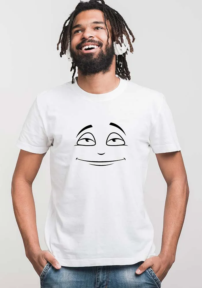 Smile Face Print T-Shirt, White Unisex TShirt with Smile Face printing